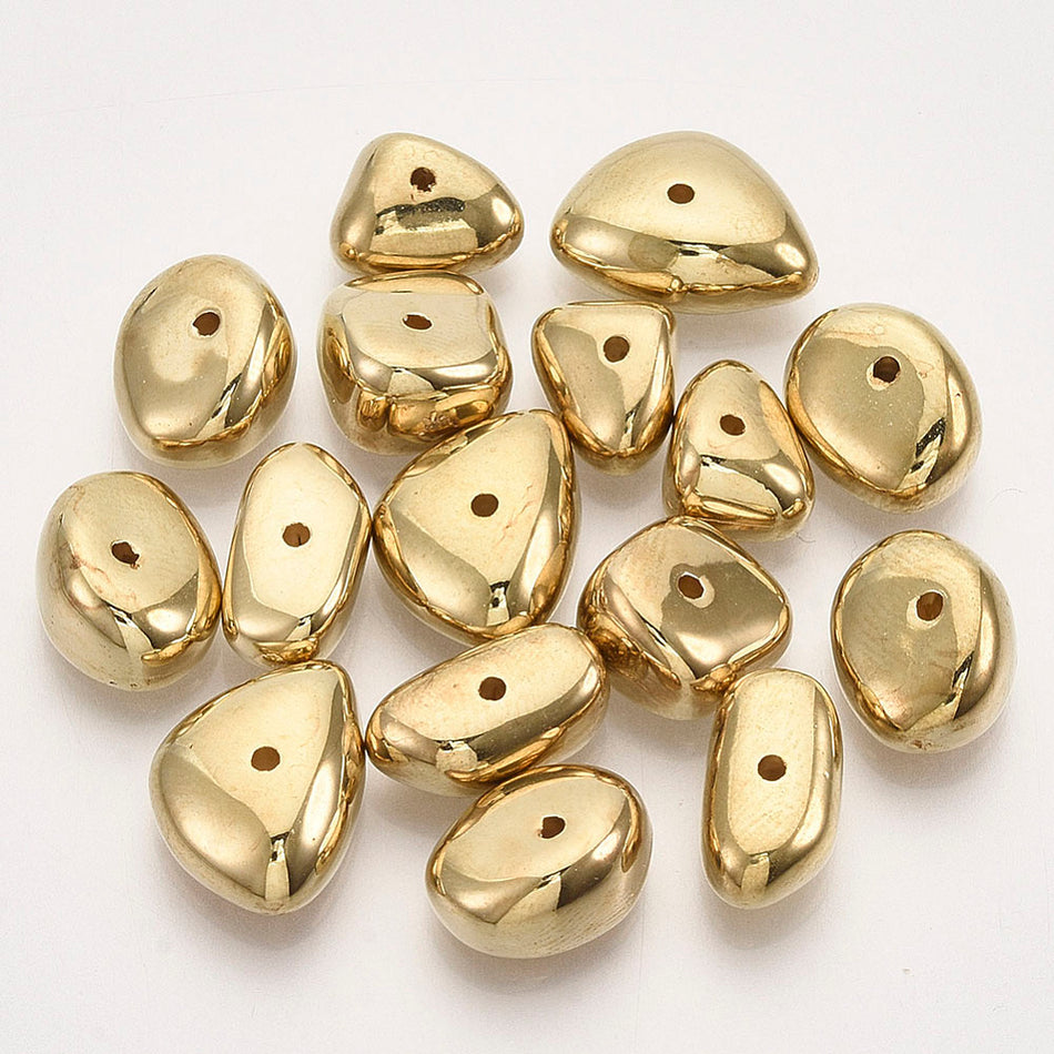 Acrylic Beads Mixed Shapes, Golden Size: about 10~14.5mm long, 7~11mm wide, 5~7mm thick, hole: 1.2mm; Package of 52pcs