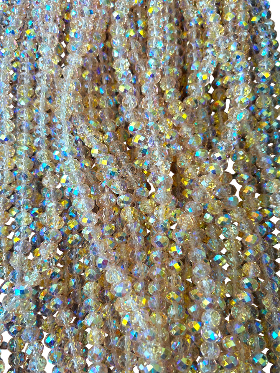 Bright Faceted Rondelle Crystal Bead Strand, 8mm