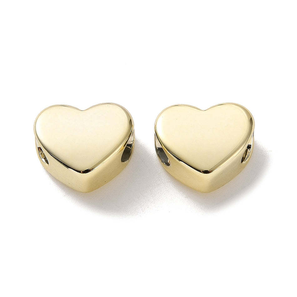 Acrylic Beads, Large Hole Beads, Heart, Golden Size 12x13.5mm, thickness 7mm, Package of 10pcs