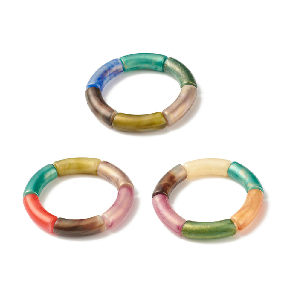 Acrylic Curved Tube Chunky Stretch Bracelet Mixed Color 1pcs