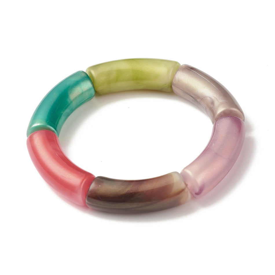 Acrylic Curved Tube Chunky Stretch Bracelet Mixed Color 1pcs