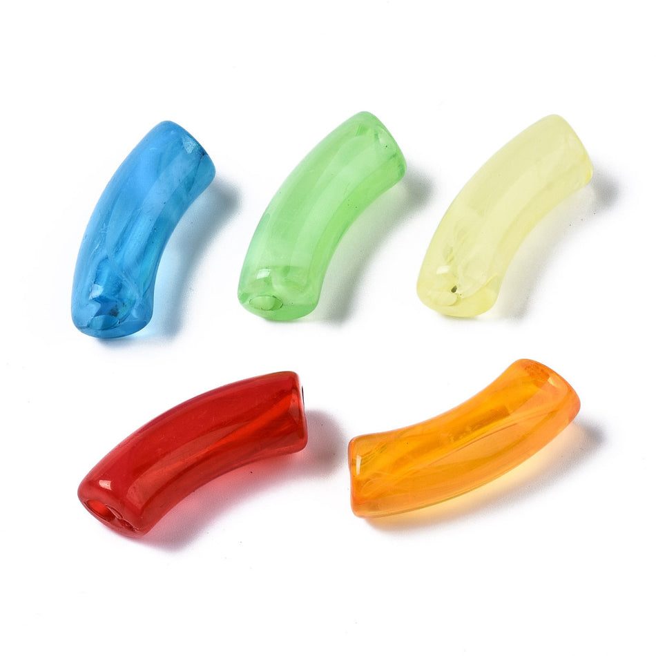 Acrylic Curved Tube, Mixed Color about 34.5mm long, Package of 10pcs