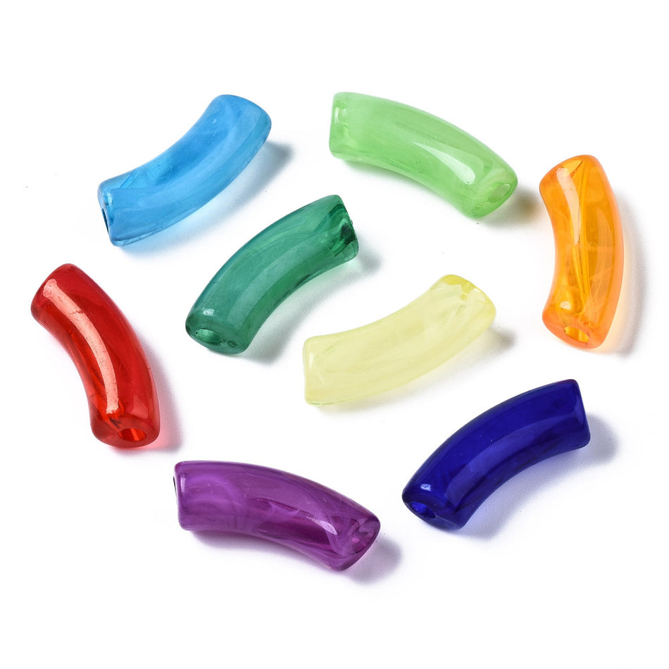Acrylic Curved Tube, Mixed Color about 34.5mm long, Package of 10pcs