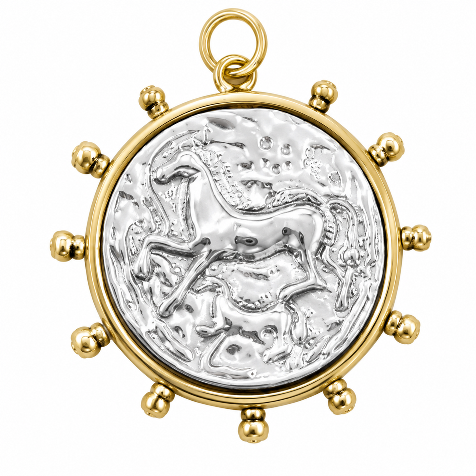 Golden and Silver Coin Pendant, 33mm 1PC