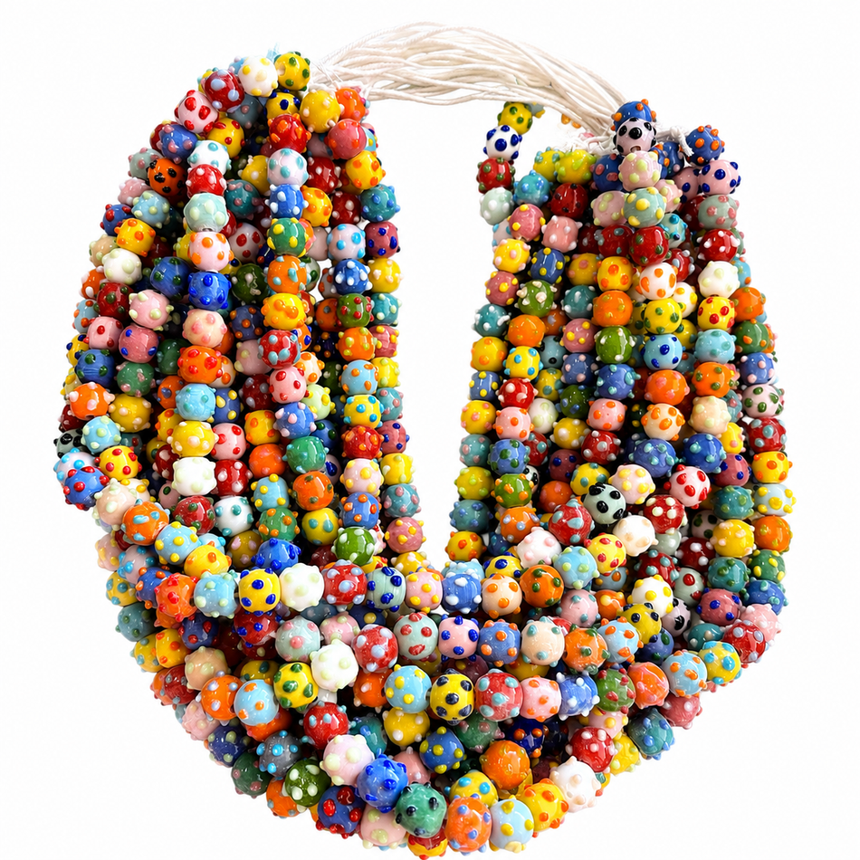 Lampwork Bumpy Beads Strand, Multicolor Bead Size 12mm