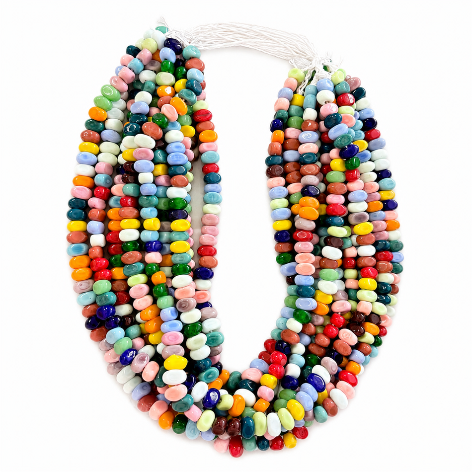 Lampwork Large Hole Pebble Beads Strand Multicolor, 9x7mm
