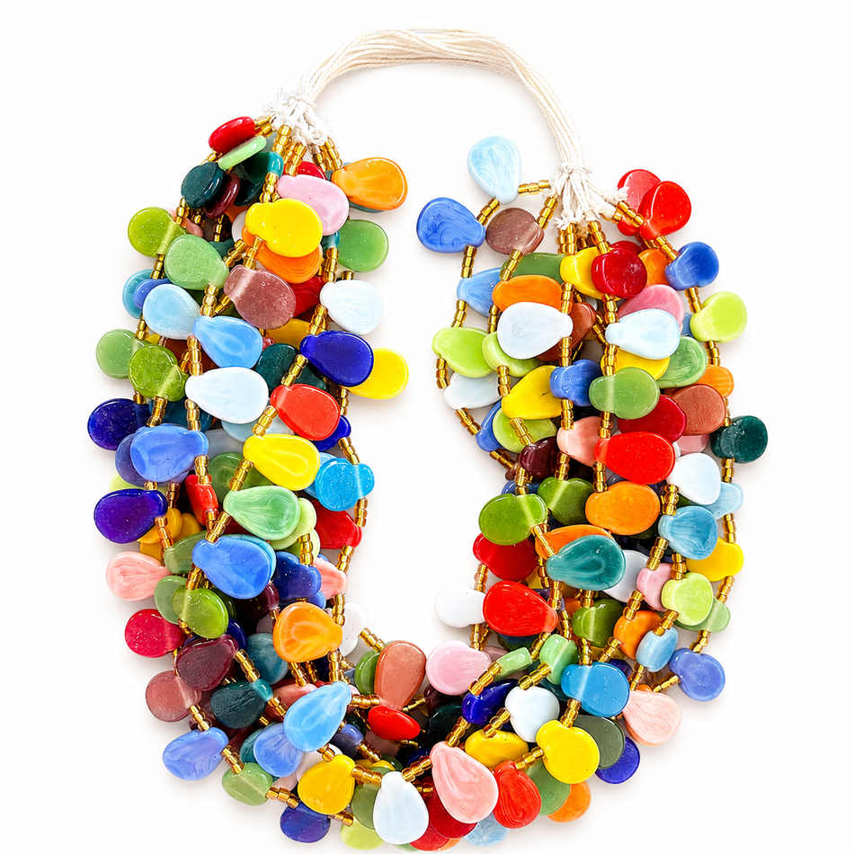 Lampwork Glass Drop Beads Strand, Multicolor, Bead Size 24x16mm