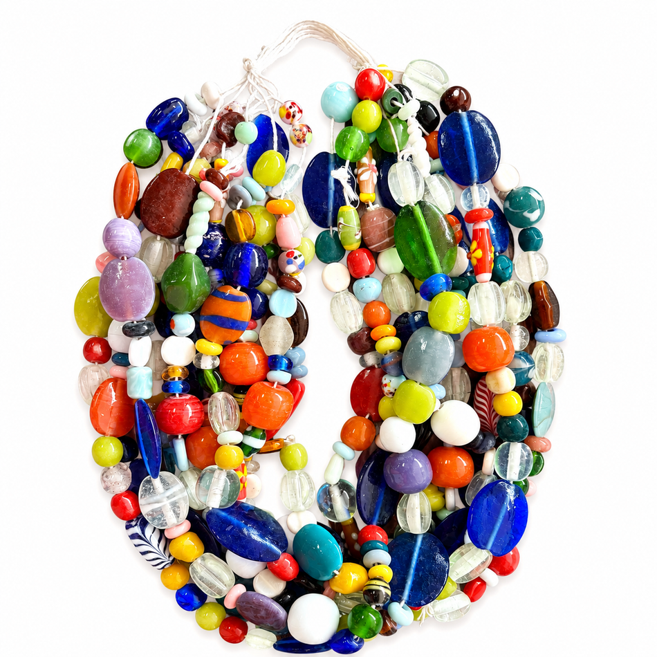 Lampwork Glass Beads Strand, Multicolor, Multi-Shape, Multi-Size