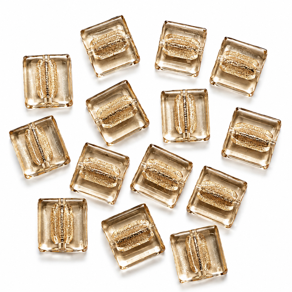 Foil Lampwork Beads, Square, Size 20x20mm, 6mm thick, hole: 1.5mm, Package of 10pcs