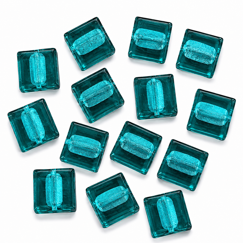 Foil Lampwork Beads, Square, Size 20x20mm, 6mm thick, hole: 1.5mm, Package of 10pcs