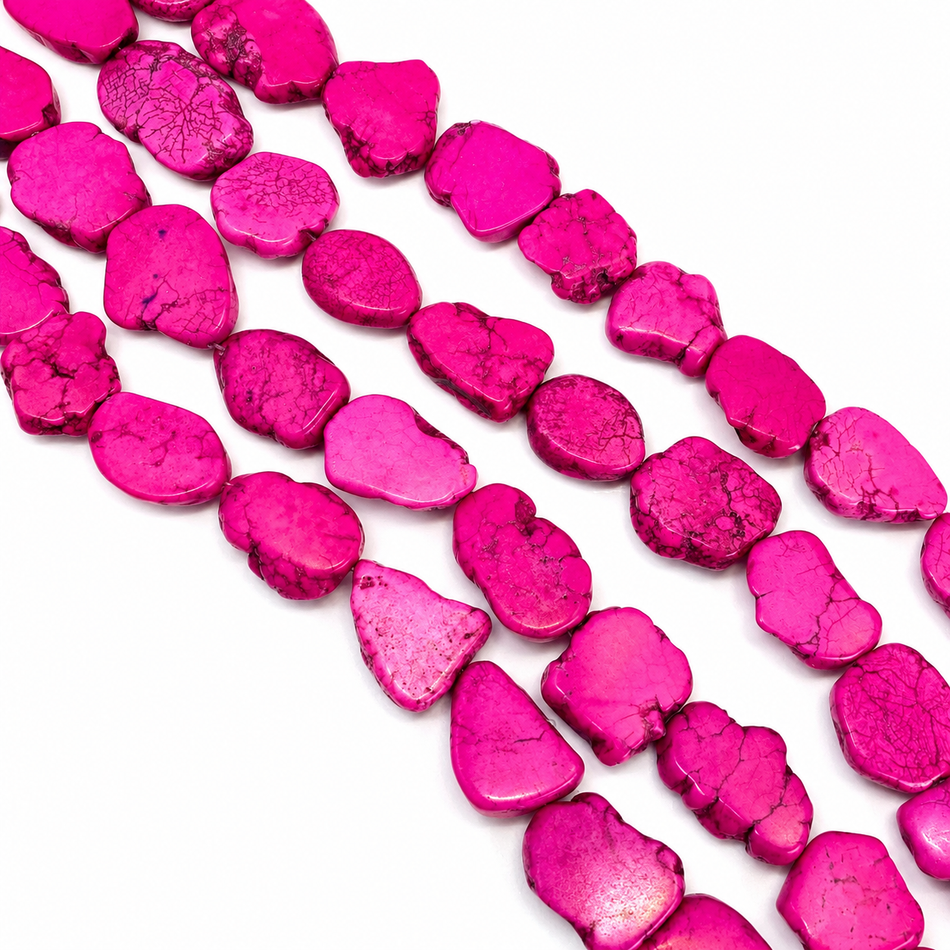 Natural Magnesite Bead Strand, Slices, Fuchsia Bead Size 28~36mm wide