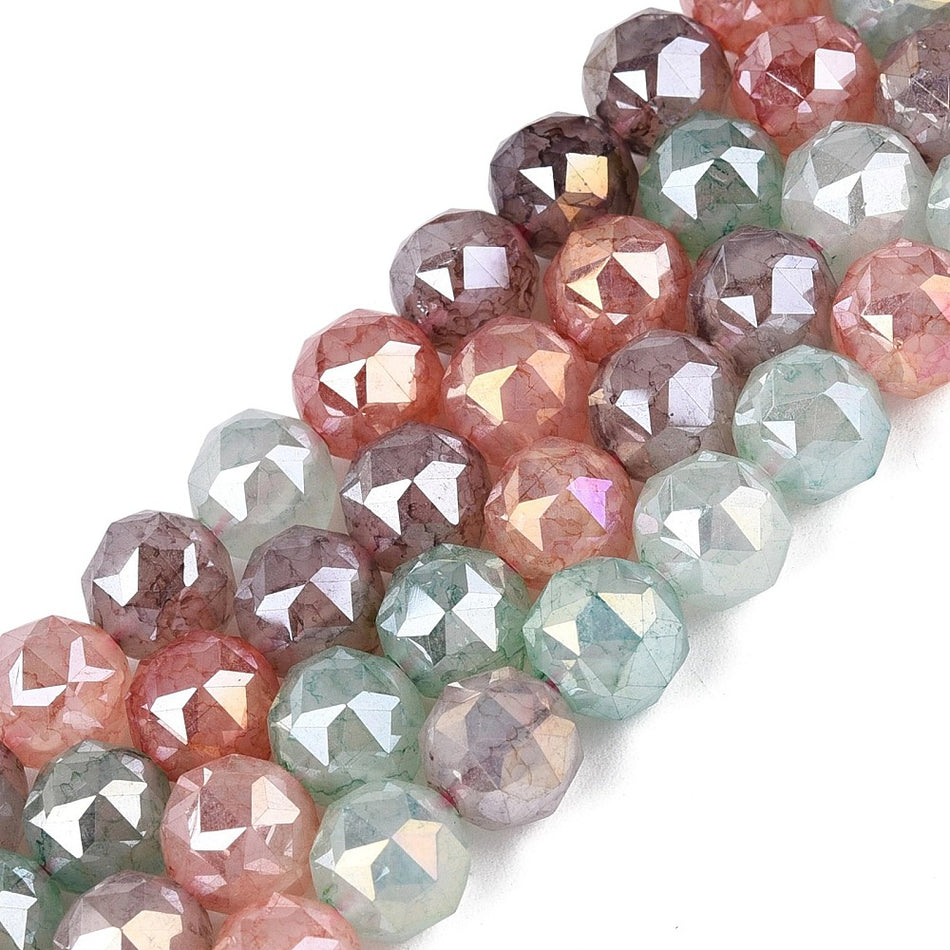 Electroplate Crackle Glass Beads Strand, Multicolor Round, Bead Size 7~8mm,