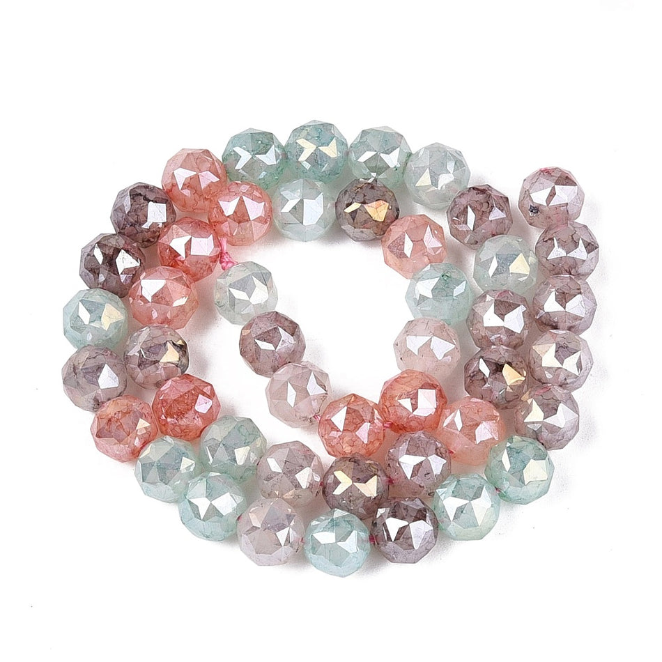 Electroplate Crackle Glass Beads Strand, Multicolor Round, Bead Size 7~8mm,