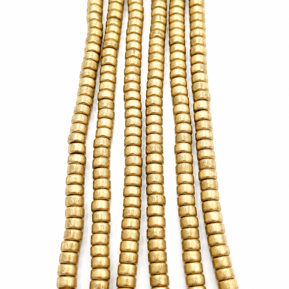Wood (coated), painted metallic gold, 8x4mm rondelle, 15-1/2 to 16 inches