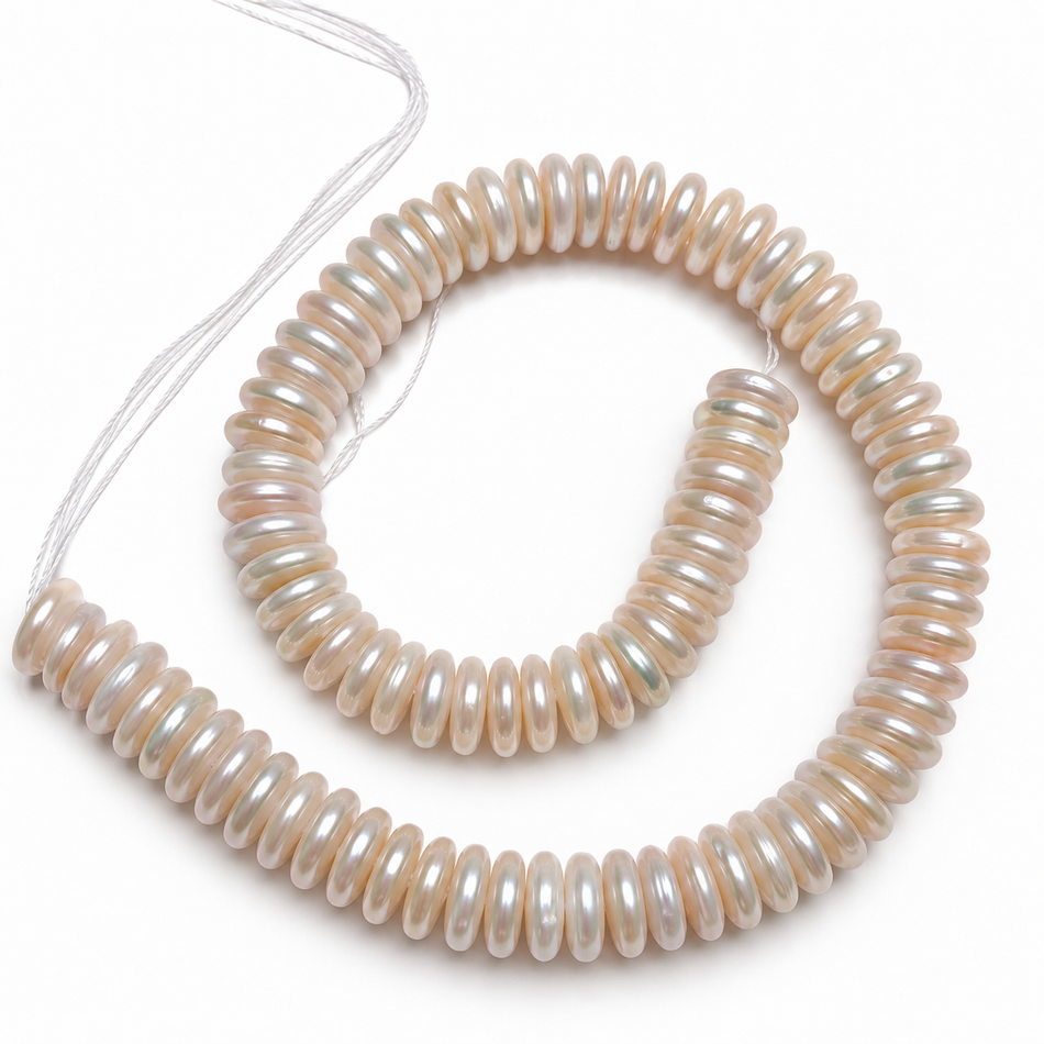 Natural Freshwater Coin Pearl 16 Inches Strand, Creamy White Bead Size 13mm