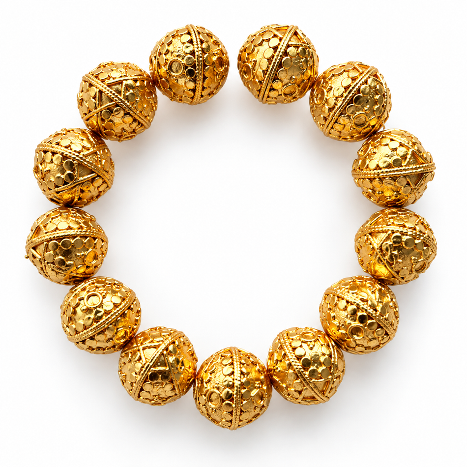 Textured Copper Spacer Beads Strand, Bead Size 17mm Plated in India