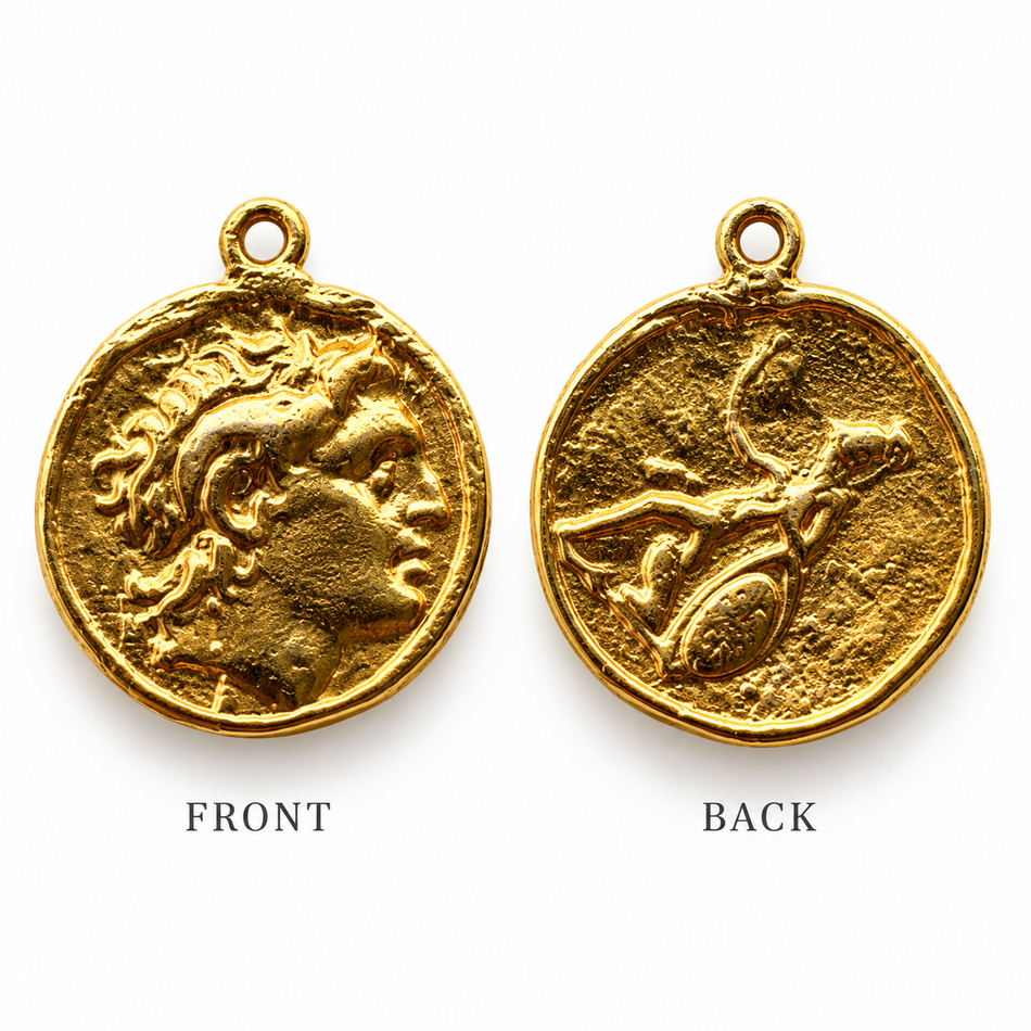 Greek-Inspired Double-Side Coin Pendant, Size 25mm Gold Plated in India 1pc