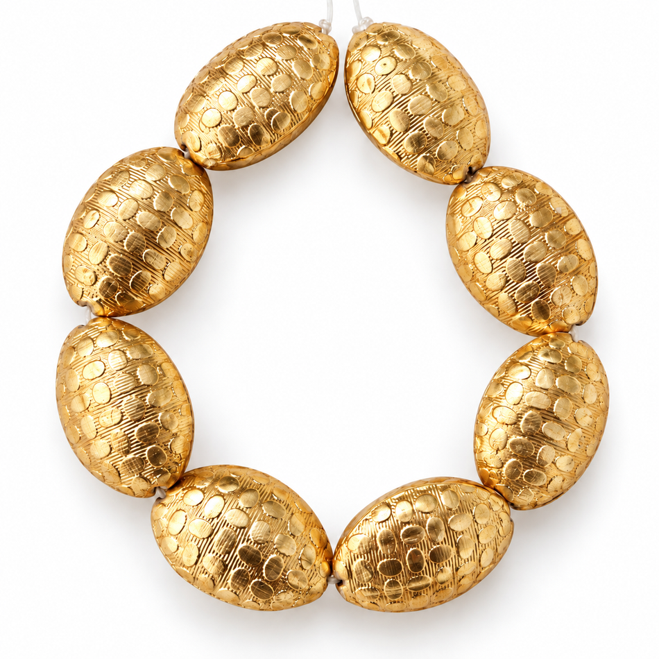 Textured Copper Spacer Beads Strand, Bead Size 28mm, Plated in India