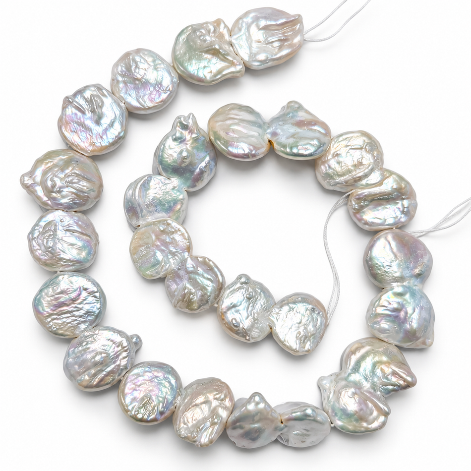 Natural Freshwater Baroque Coin Pearl Beads – Bead Size 25–28mm – 16” Strand