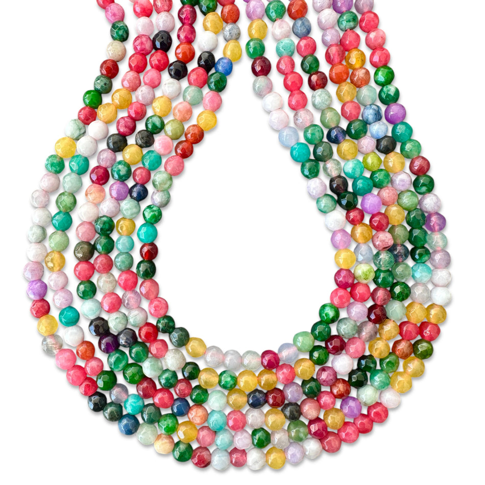 Faceted Round Bead Jade Strand, 4mm