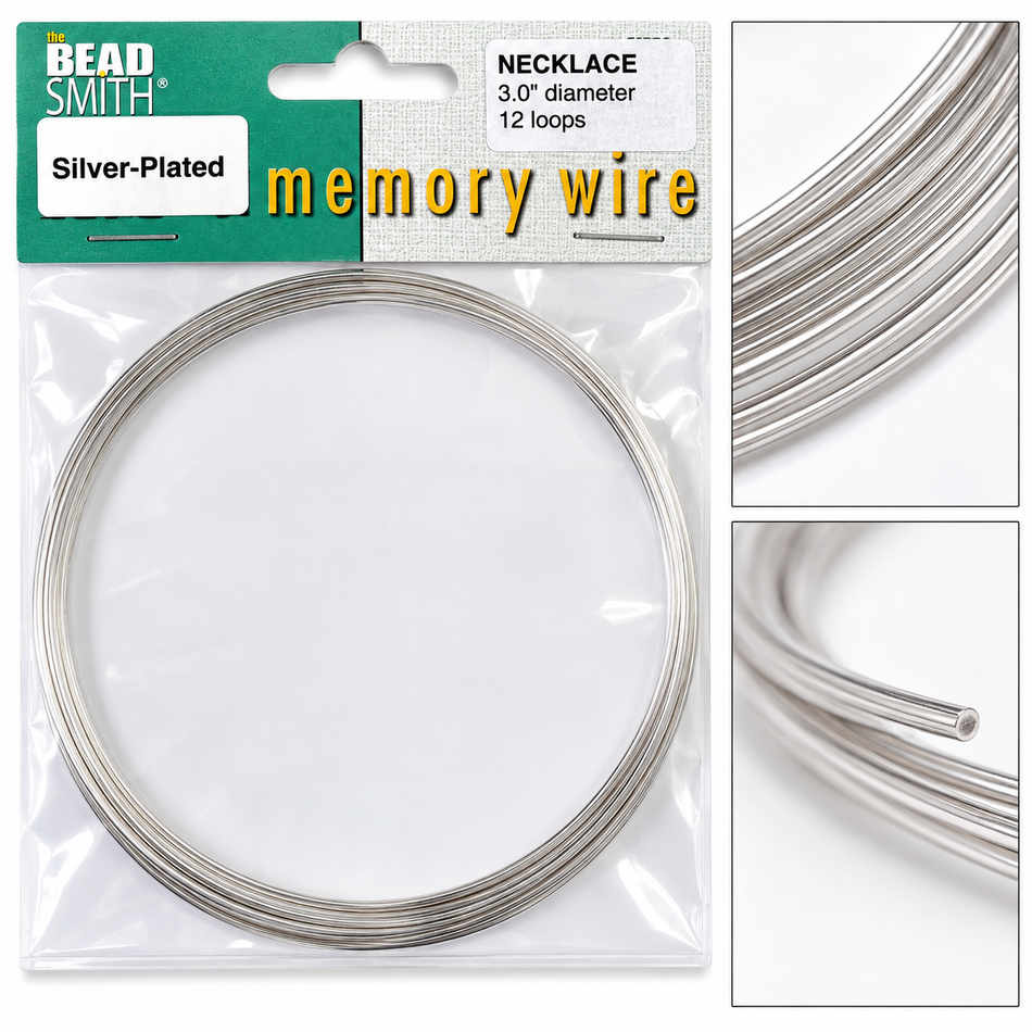 The BeadSmith Silver-Plated Memory Wire for Necklaces – 3” Diameter – 12 Loops
