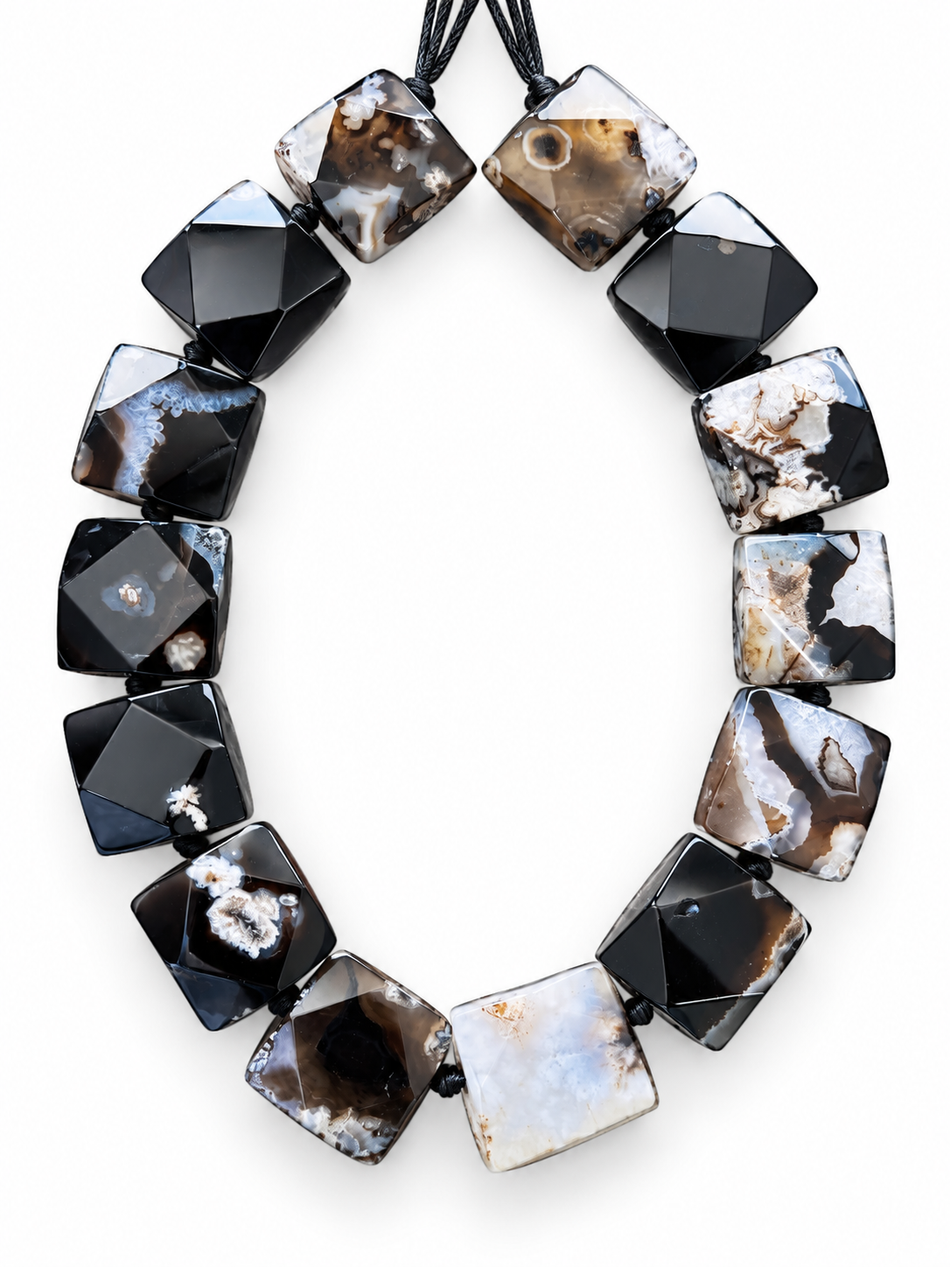 Faceted Square Natural Agate Bead | Bead Size 30mm