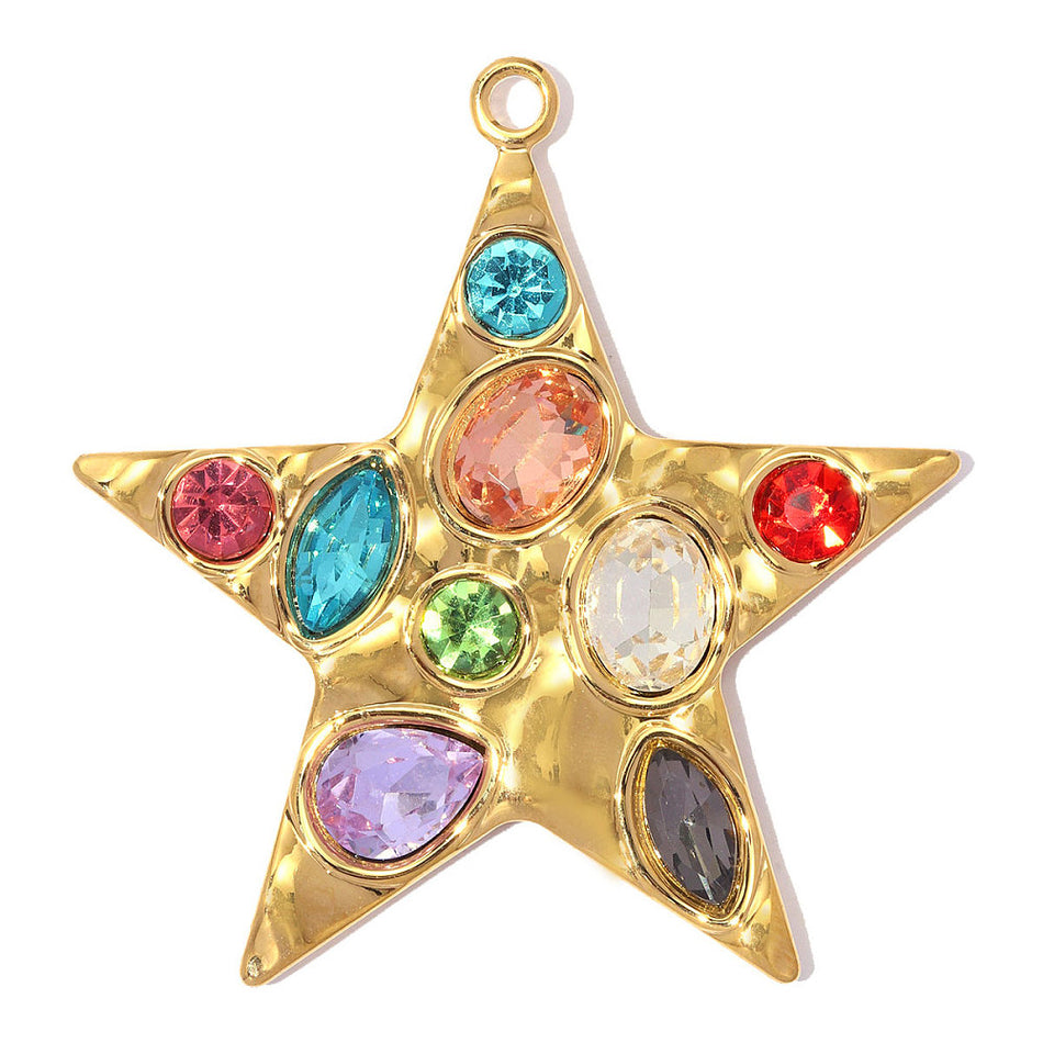 Stainless Steel Pave Colorful Cubic Zirconia Star Pendant, Size 44mm 1Pc