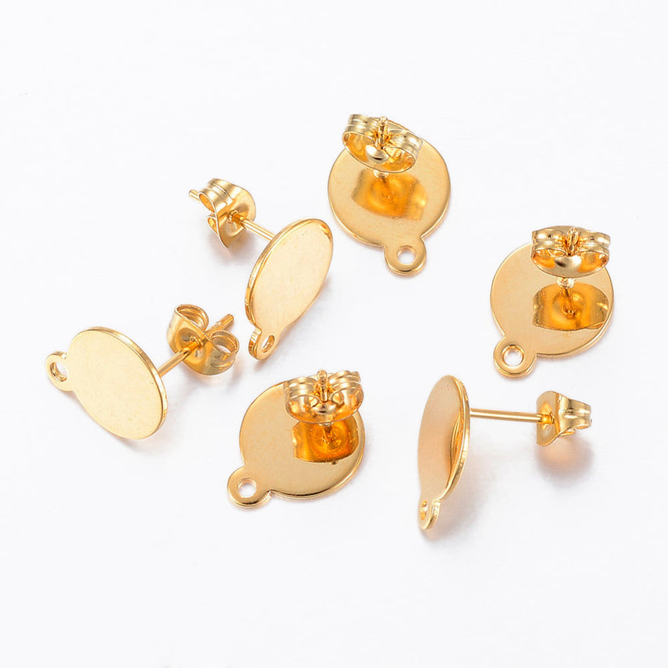 Gold Stainless Steel Stud Earrings, 1 Pair