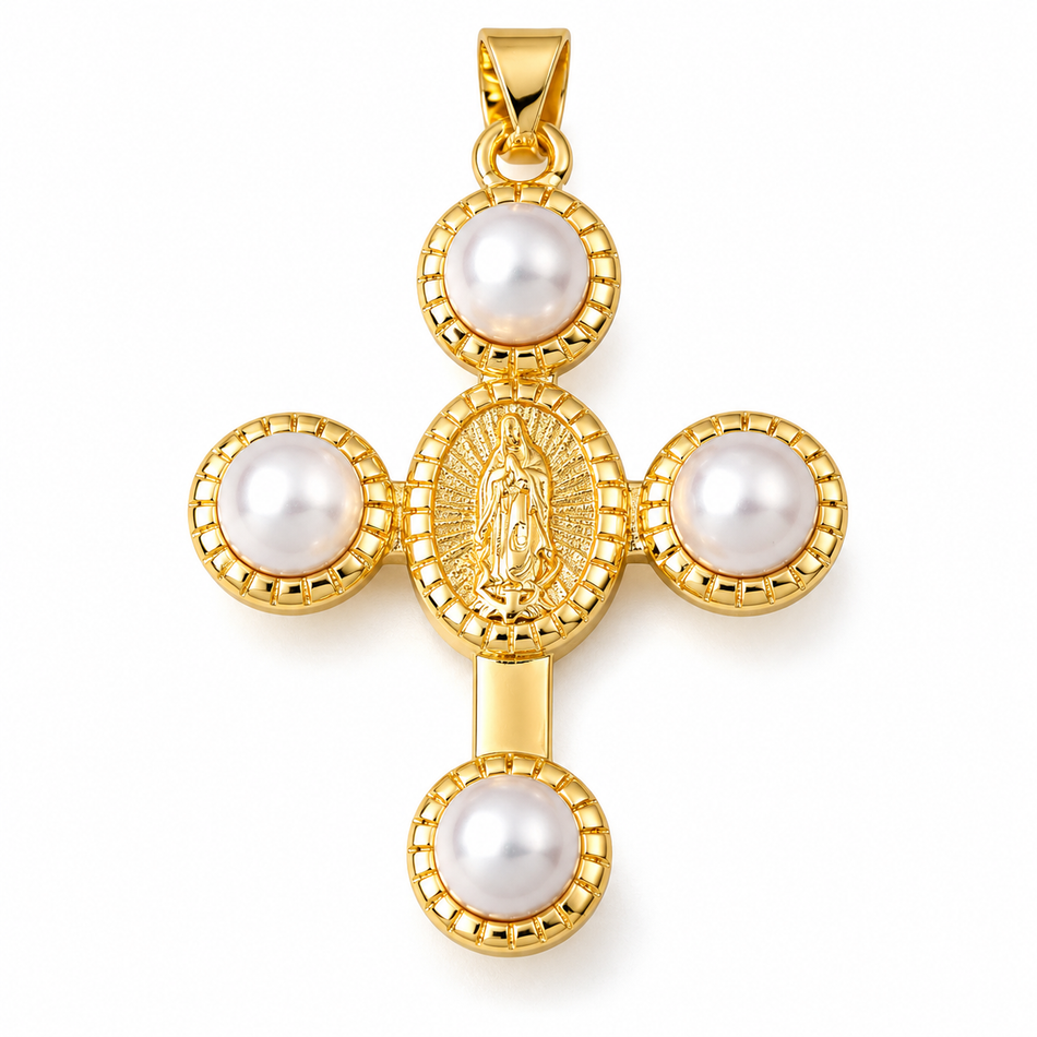 Cross with Virgin Mary Charms, Size 31mm 1Pc