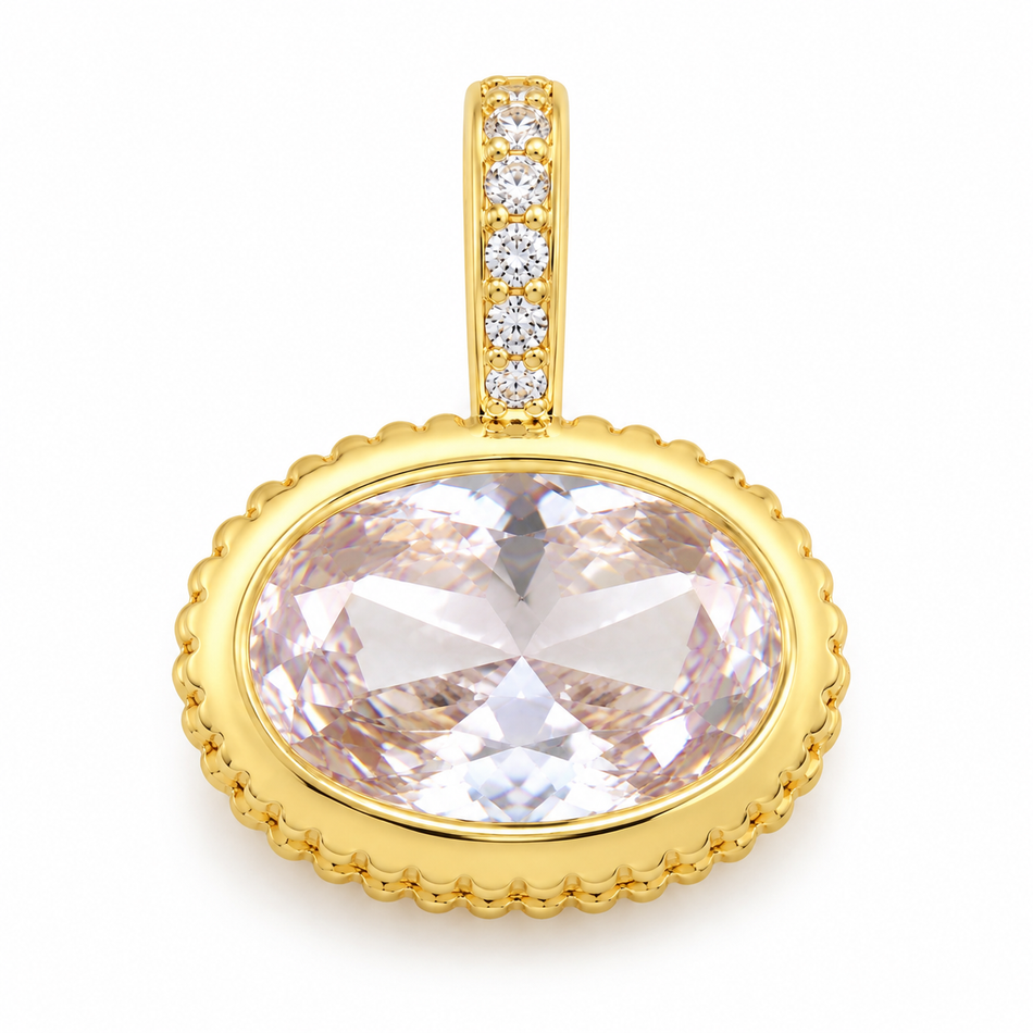 Brass Pave Cubic Zirconia Pendants, with Glass Rhinestone, Flat Oval Charms,19x14x7.8mm 1PC