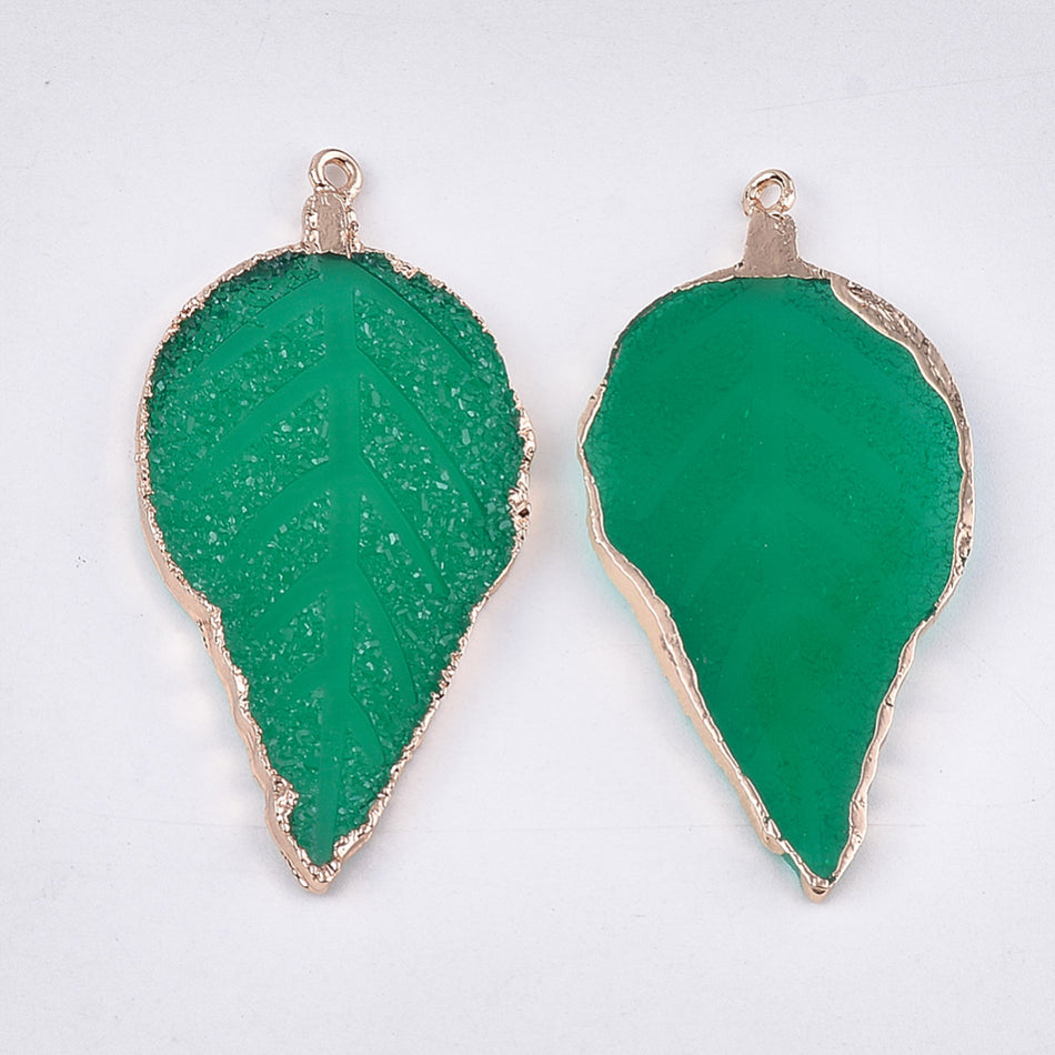 Druzy Resin Leaf Pendant 56mm, 2pcs