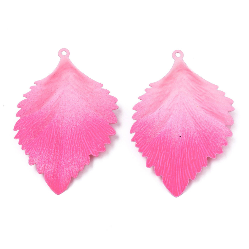 Metal Leaf Hot Pink Pendant 63mm, 2pcs