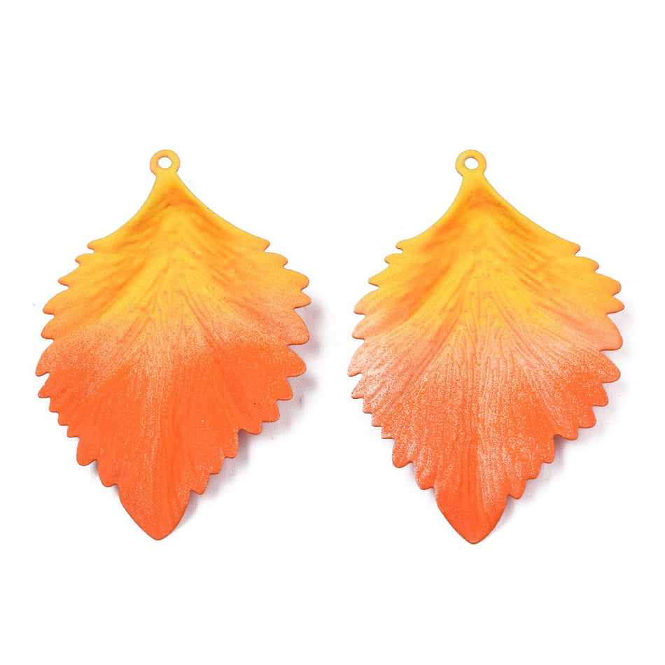 Metal Leaf Orange Pendant 63mm, 2pcs