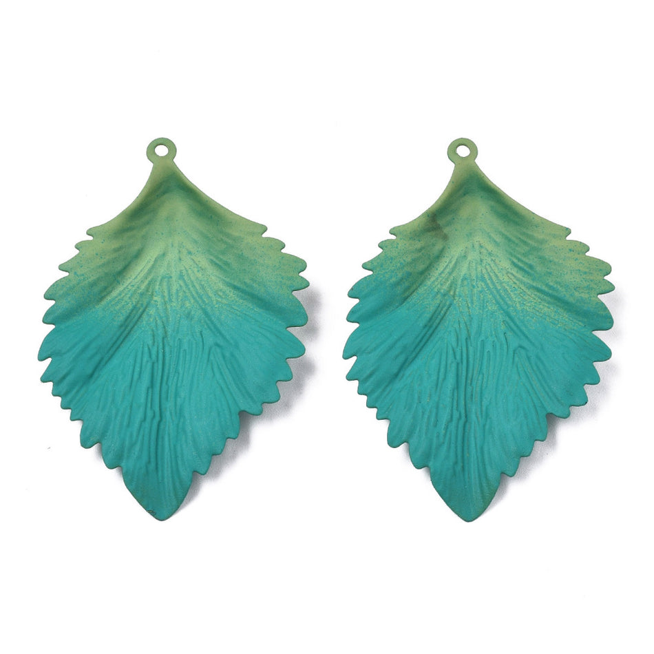 Metal Leaf Green Pendant 63mm, 2pcs