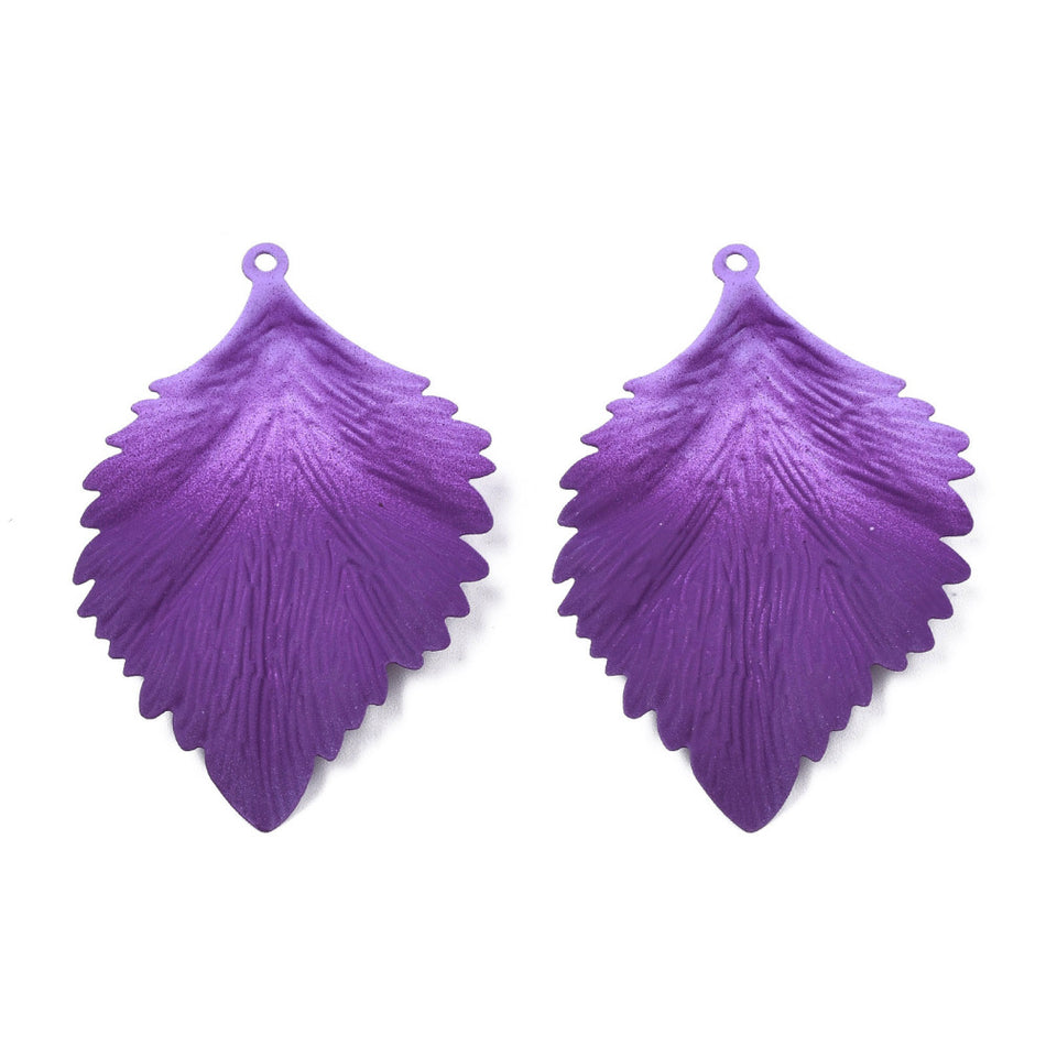 Metal Leaf Purple Pendant 63mm, 2pcs