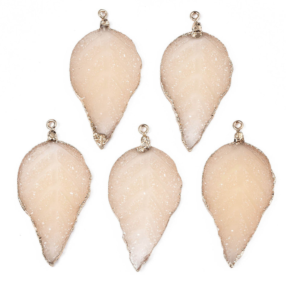 Druzy Resin Leaf Pendant 56mm, 2 Pcs