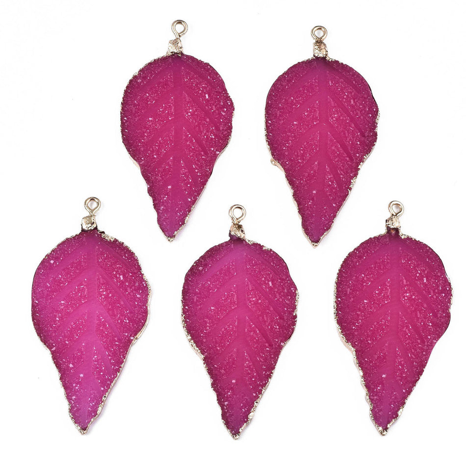 Druzy Resin Leaf Pendant 56mm, 2 Pcs