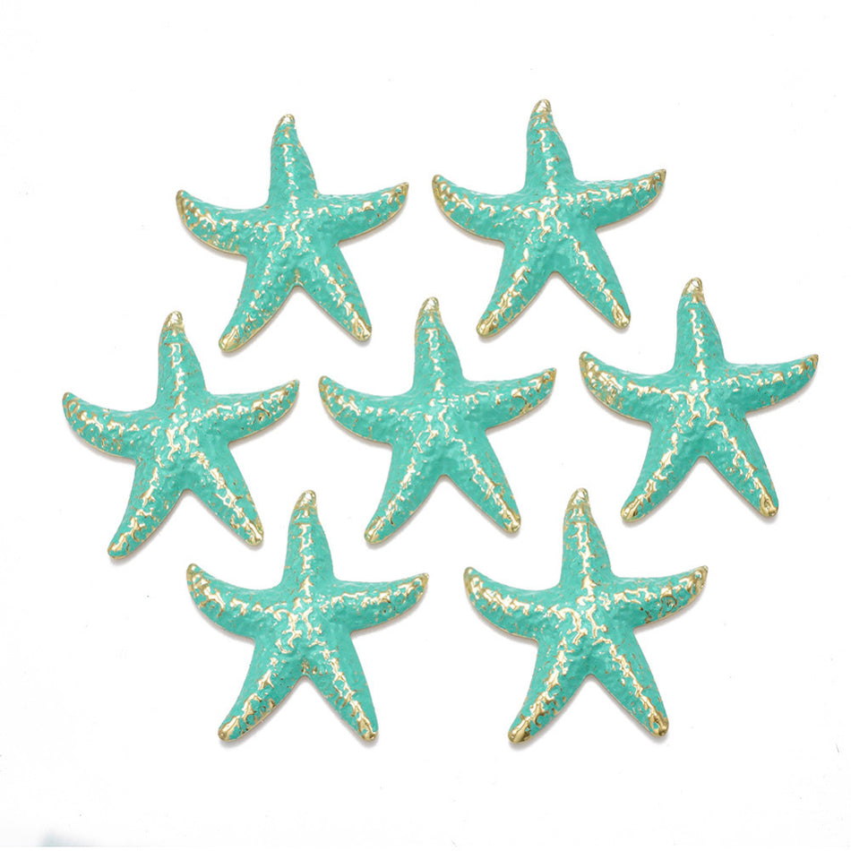 Metal Turquoise Star Pendant 50mm, 4Pcs