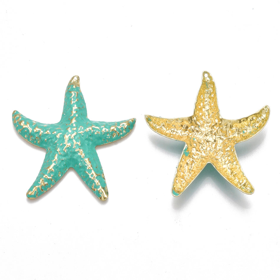 Metal Turquoise Star Pendant 50mm, 4Pcs