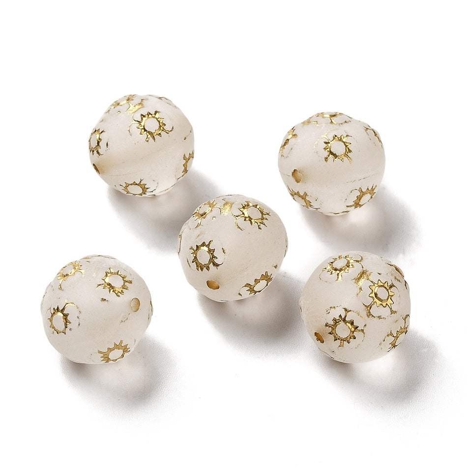 Round Frosted Clear-Gold Acrylic Beads, 10pcs