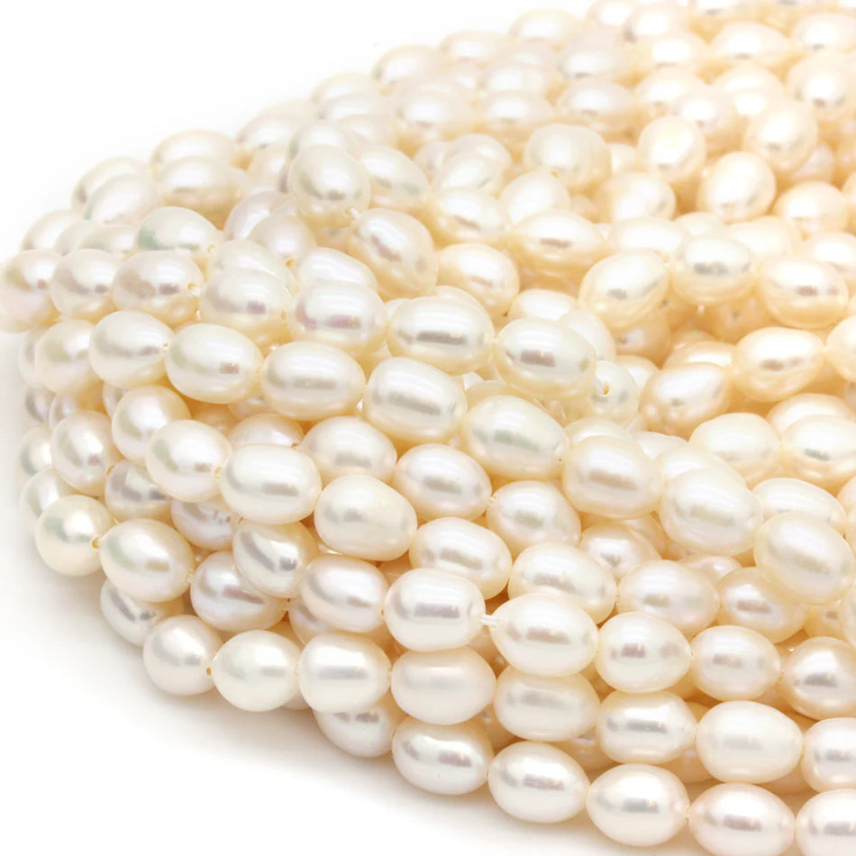 Rice White Pearl Bead Strand, 6mm