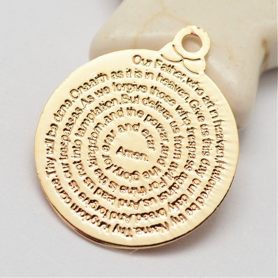 18k Gold-Plated Our Father Prayer Pendant 18mm, 2pcs