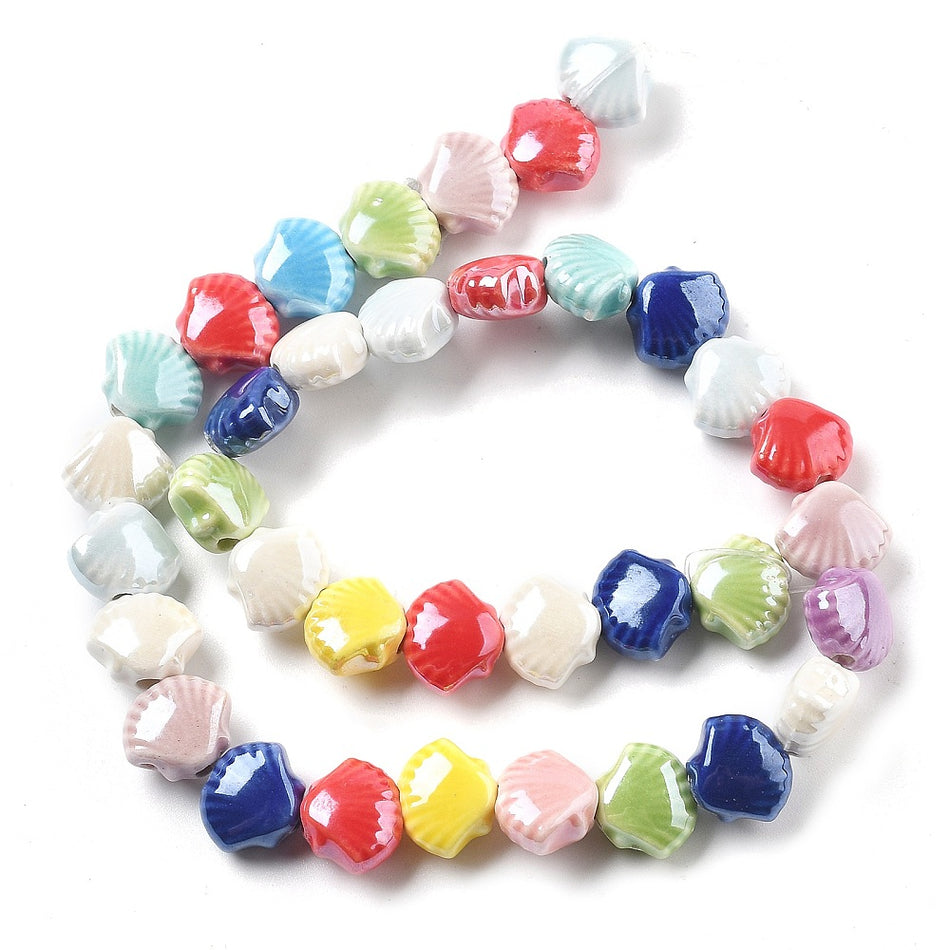 Multicolor Shell Ceramic Bead Strand, 12mm