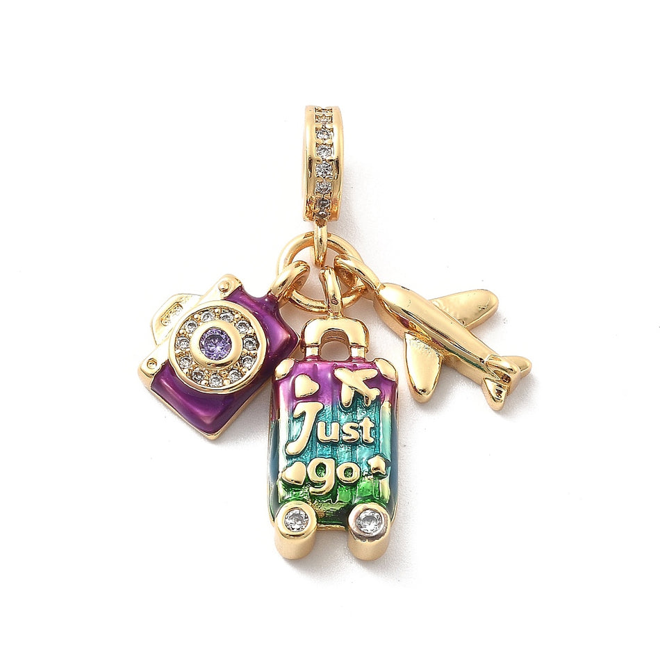 Gold-Filled with Zirconia Travel Pendant 33mm, 1pc