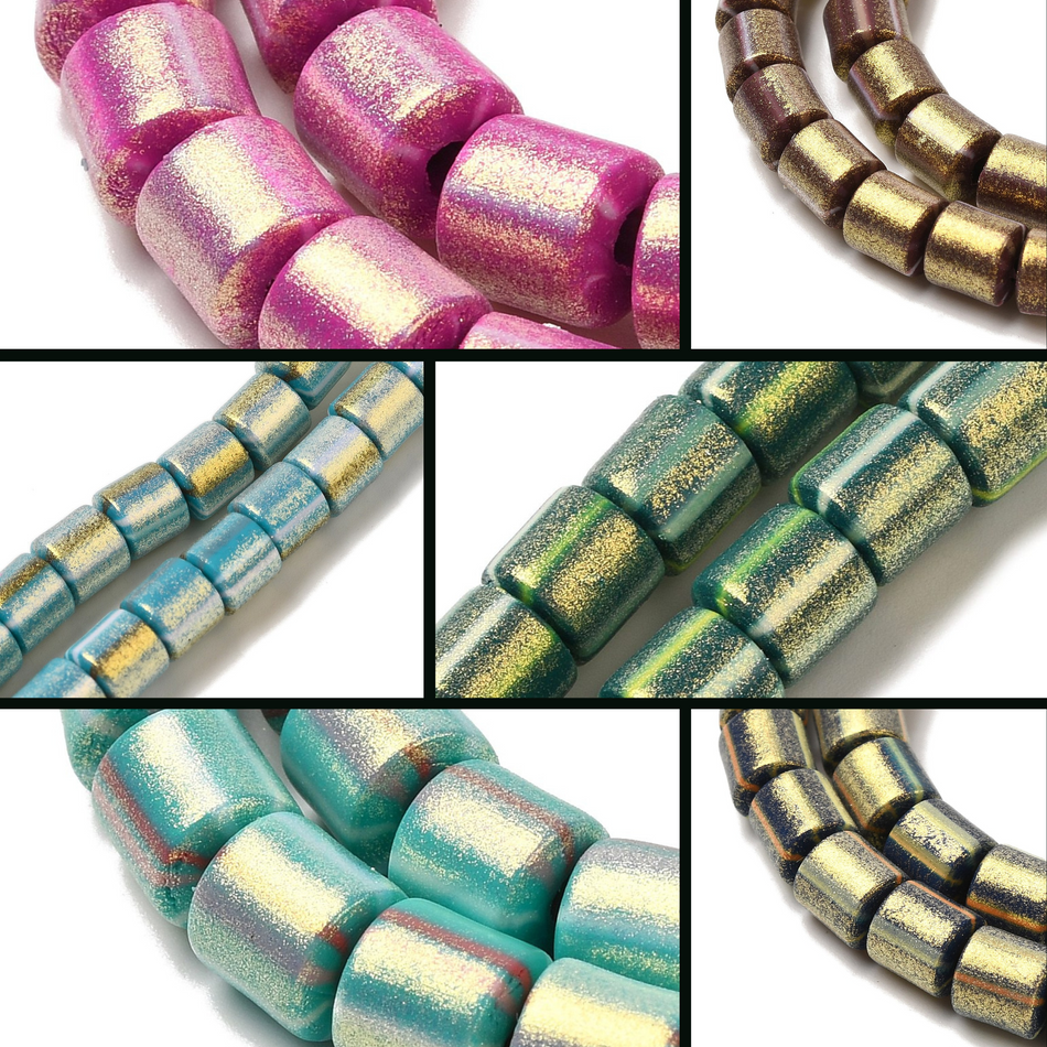 Glittery Polymer Clay Barrel Bead Strand 7mm