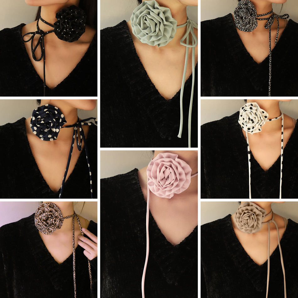 Fabric Flower Tie Chocker (57 inches), 1 Necklace