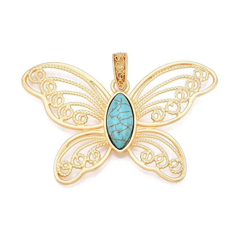 Gold-Filled Butterfly Shape Pendant with Howlite Stone, 1pc