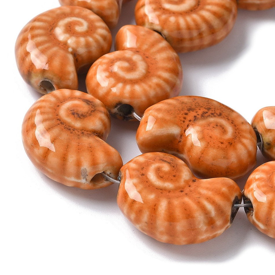 Orange Shell Ceramic Bead Strand, 20mm