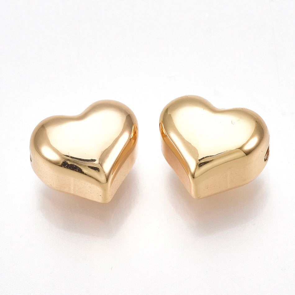 Stainless Steel Gold Heart 9mm, 2pcs