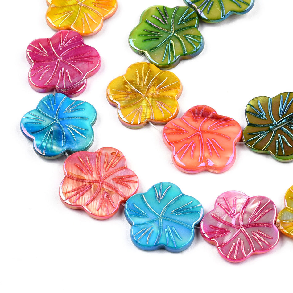 Multicolor Shell Flower Bead Strand, 19mm